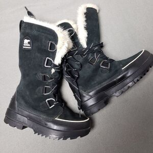 SOREL Tivoli IV Tall Waterproof Boot Suede Mid Calf Lace-Up Snow Boots Black